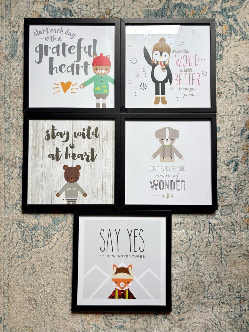 Cuddle + Kind Framed Art Lot of 5 Nursery Lot Unisex Animals Bear Fox Penguin